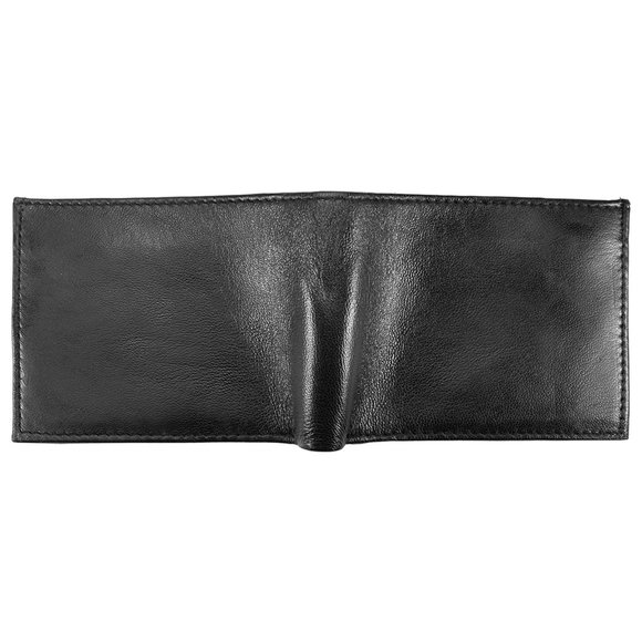 Men Lambskin Leather Wallet with Bifold 2 Center Flap, Black - Picture 7 of 13